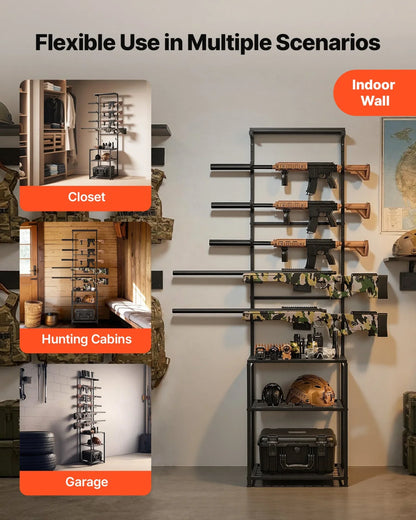 VEVOR Gun Rack, Floor Standing, Indoor Rifle Shotgun Rack Stand with Storage Shelf, for Wall Mount Gun Display Stand, Holds up to 5 Rifles, Heavy Duty Steel, for Home Garage Hunting Long Guns Storage - View 5