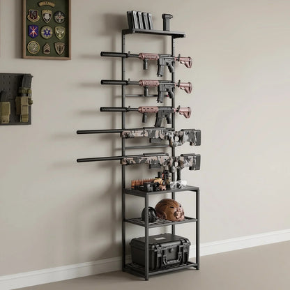 VEVOR Gun Rack, Floor Standing, Indoor Rifle Shotgun Rack Stand with Storage Shelf, for Wall Mount Gun Display Stand, Holds up to 5 Rifles, Heavy Duty Steel, for Home Garage Hunting Long Guns Storage - View 7