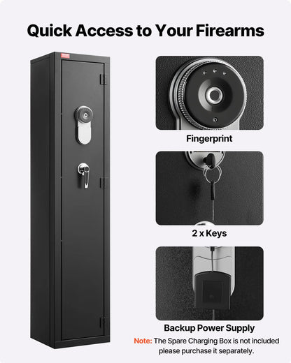VEVOR Gun Safe, Heavy Duty Cold-Rolled Steel Fireproof Rifle Cabinet with Fingerprint, Digital Keypad & Key, Large Long Gun Cabinet with Magazine and LED, Adjustable Racks for Rifles, Pistols, Shotgun - View 2