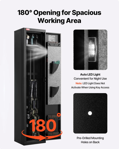 VEVOR Gun Safe, Heavy Duty Cold-Rolled Steel Fireproof Rifle Cabinet with Fingerprint, Digital Keypad & Key, Large Long Gun Cabinet with Magazine and LED, Adjustable Racks for Rifles, Pistols, Shotgun - View 5