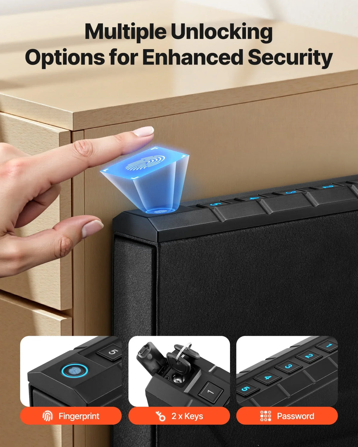 VEVOR Gun Safe, Slider Handgun Gun Safe with Fingerprint/Password/Key, 3-Way Quick Access Firearm Case Box with Lighting for 1 Pistol & Magazine, Mounted Pistol Gun Box for Nightstand Bedside Desk Car - View 2
