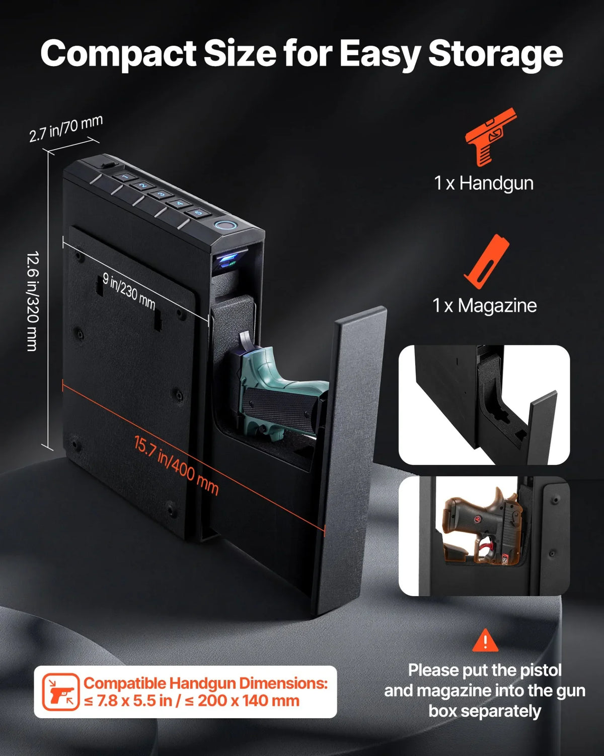 VEVOR Gun Safe, Slider Handgun Gun Safe with Fingerprint/Password/Key, 3-Way Quick Access Firearm Case Box with Lighting for 1 Pistol & Magazine, Mounted Pistol Gun Box for Nightstand Bedside Desk Car - View 3
