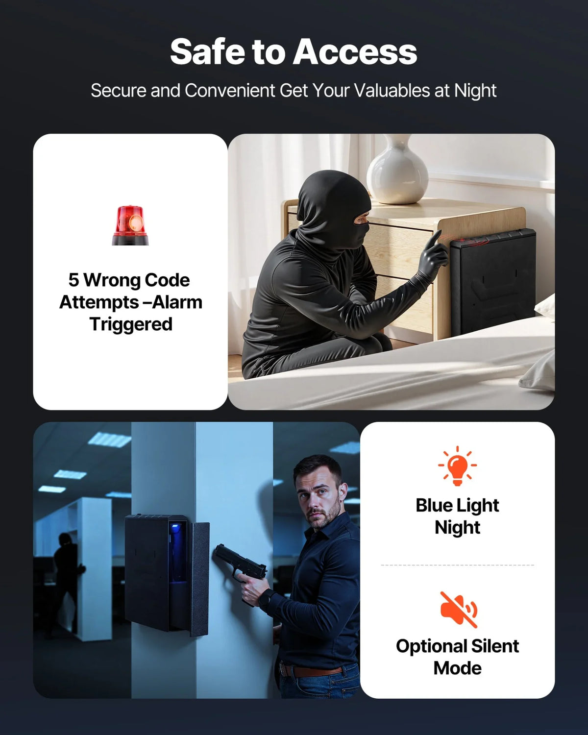 VEVOR Gun Safe, Slider Handgun Gun Safe with Fingerprint/Password/Key, 3-Way Quick Access Firearm Case Box with Lighting for 1 Pistol & Magazine, Mounted Pistol Gun Box for Nightstand Bedside Desk Car - View 4