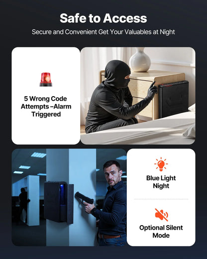 VEVOR Gun Safe, Slider Handgun Gun Safe with Fingerprint/Password/Key, 3-Way Quick Access Firearm Case Box with Lighting for 1 Pistol & Magazine, Mounted Pistol Gun Box for Nightstand Bedside Desk Car - View 4