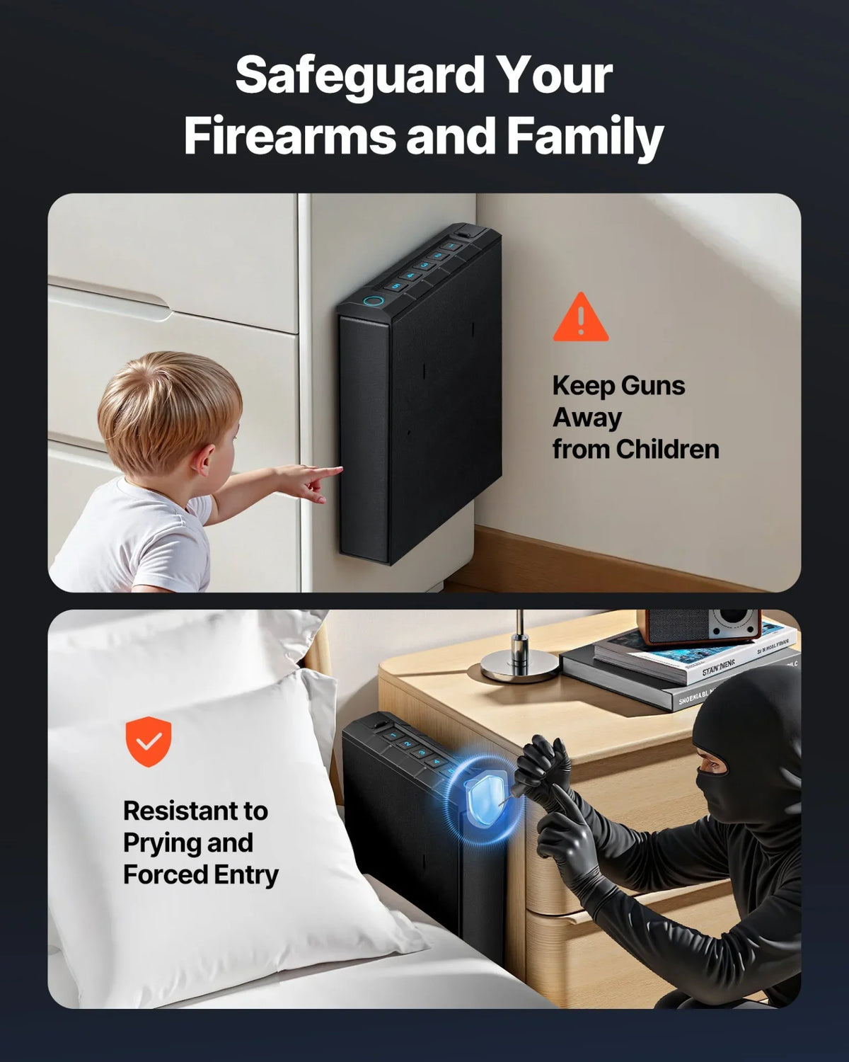 VEVOR Gun Safe, Slider Handgun Gun Safe with Fingerprint/Password/Key, 3-Way Quick Access Firearm Case Box with Lighting for 1 Pistol & Magazine, Mounted Pistol Gun Box for Nightstand Bedside Desk Car - View 7