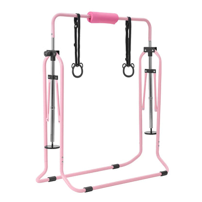 VEVOR Gymnastic Bars for Kids, 140 lbs Capacity Folding Training Kip Bar with Mat, Adjustable Height Gymnastic Horizontal Bar for Home, Training Equipment for Indoor Outdoor, Easy to Assemble, Pink - View 10