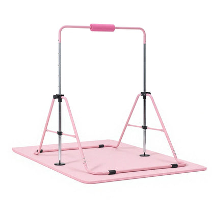VEVOR Gymnastic Bars for Kids, 140 lbs Capacity Folding Training Kip Bar with Mat, Adjustable Height Gymnastic Horizontal Bar for Home, Training Equipment for Indoor Outdoor, Easy to Assemble, Pink - View 9