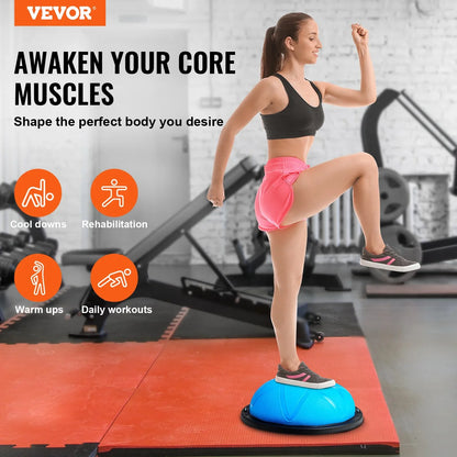 VEVOR Half Exercise Ball Trainer, 23 inch Balance Ball Trainer, 660 lbs Capacity Stability Ball, Yoga Ball with Resistance Bands and Pump, Strength Fitness Ball for Home Gym, Full Body Workouts, Blue - View 3