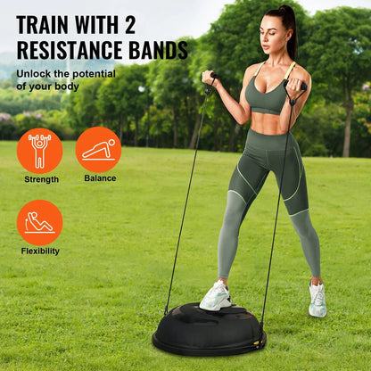 VEVOR Half Exercise Ball Trainer, 26 inch Balance Ball Trainer, 1500lbs Capacity Stability Ball, Yoga Ball with Resistance Bands & Foot Pump, Strength Fitness Ball for Home Gym Full Body Workout Black - View 2