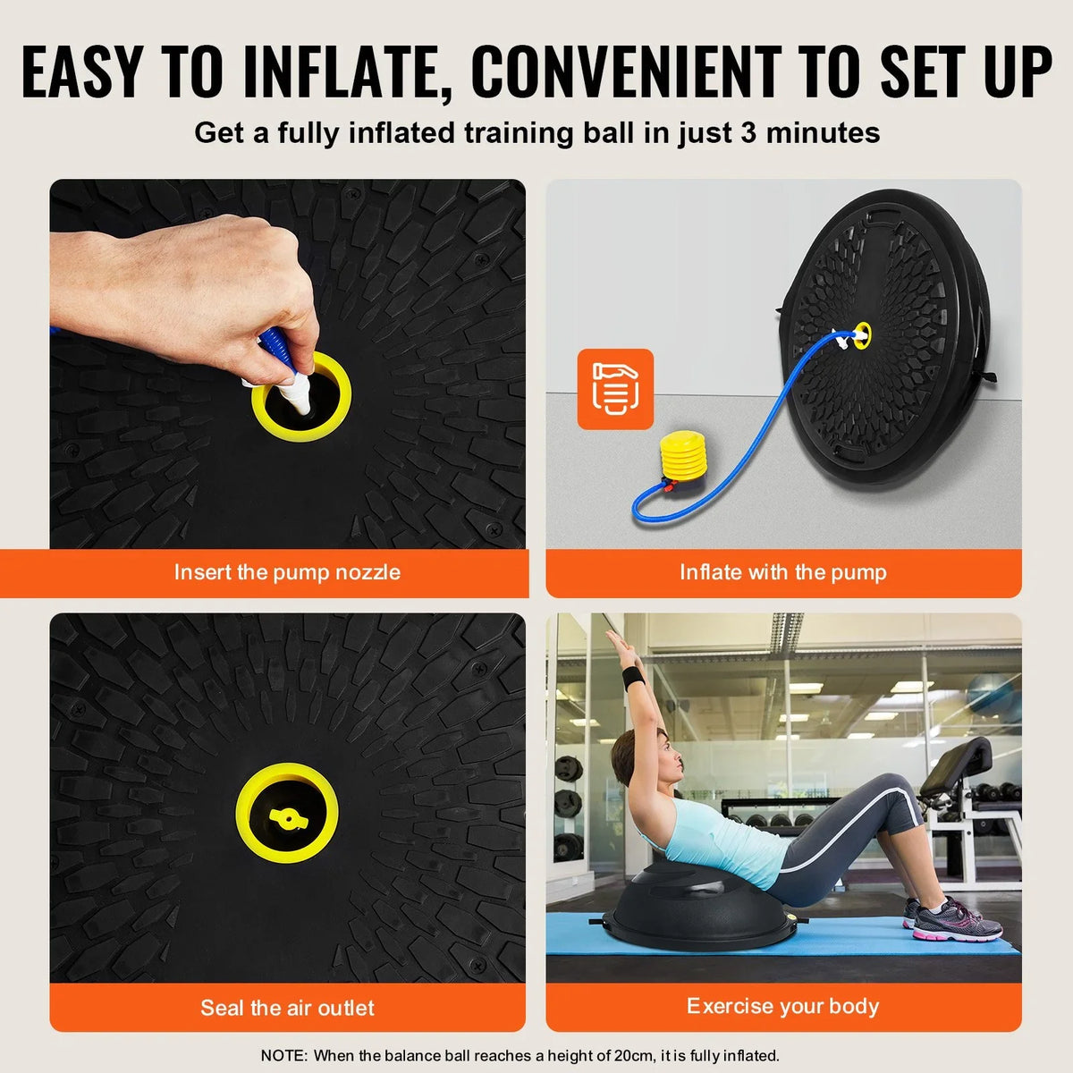 VEVOR Half Exercise Ball Trainer, 26 inch Balance Ball Trainer, 1500lbs Capacity Stability Ball, Yoga Ball with Resistance Bands & Foot Pump, Strength Fitness Ball for Home Gym Full Body Workout Black - View 4