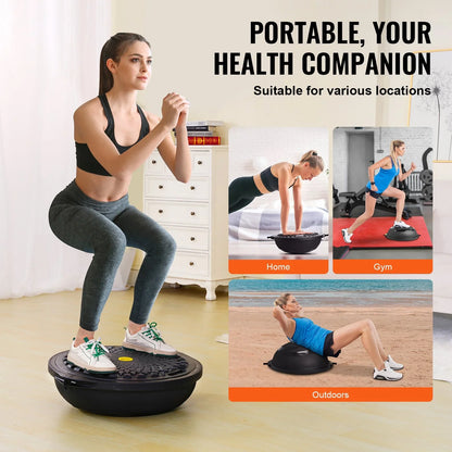 VEVOR Half Exercise Ball Trainer, 26 inch Balance Ball Trainer, 1500lbs Capacity Stability Ball, Yoga Ball with Resistance Bands & Foot Pump, Strength Fitness Ball for Home Gym Full Body Workout Black - View 5