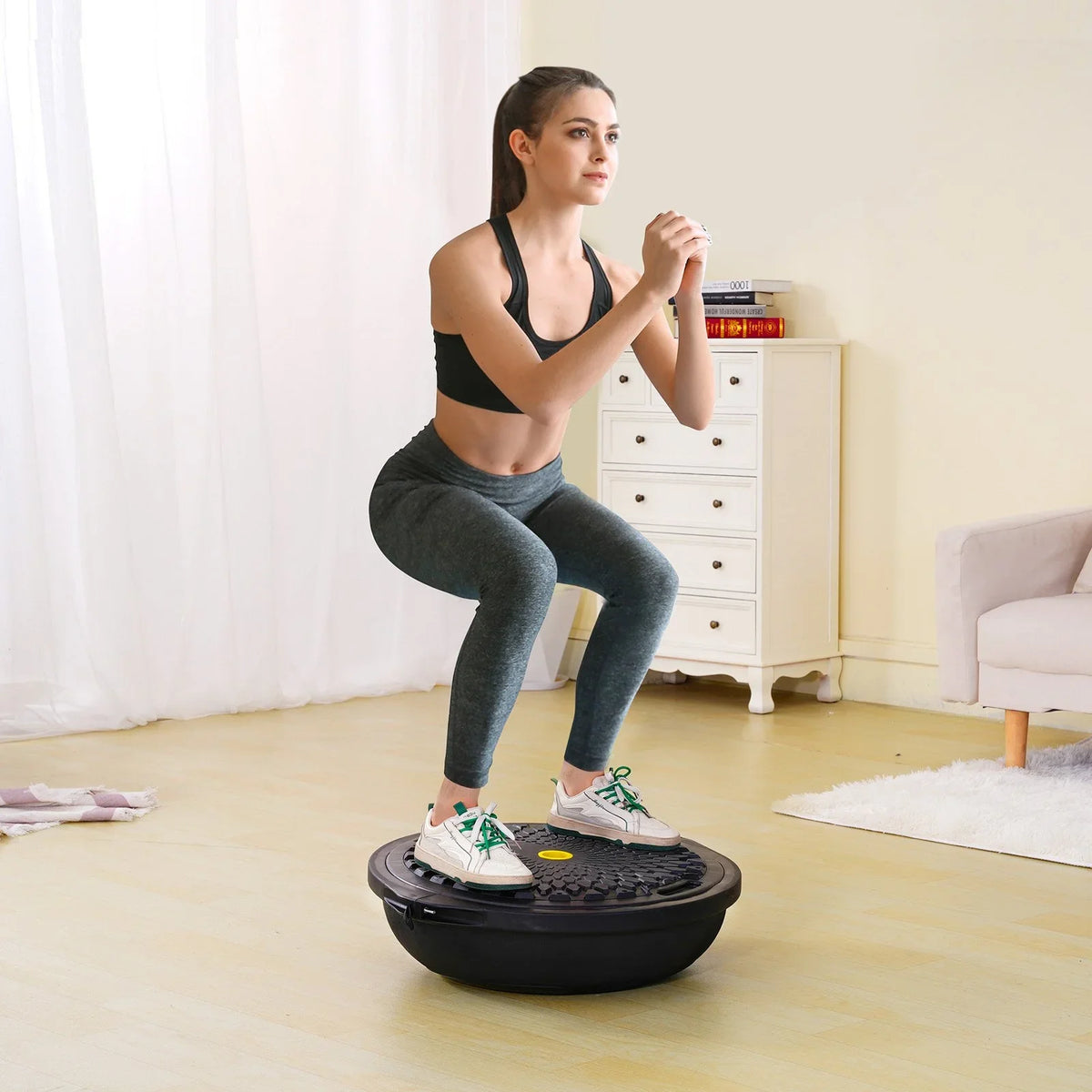 VEVOR Half Exercise Ball Trainer, 26 inch Balance Ball Trainer, 1500lbs Capacity Stability Ball, Yoga Ball with Resistance Bands & Foot Pump, Strength Fitness Ball for Home Gym Full Body Workout Black - View 7