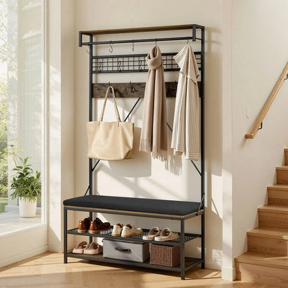 VEVOR Hall Tree, 72 in Coat Rack with Shoe Bench, 2-Tier Freestanding Shoe Rack Storage Organizer with Hooks, Hanging Rod and Wire Shelf, Steel Frame Entrance Coat Holder for Entry, Bedroom, Closet - View 7