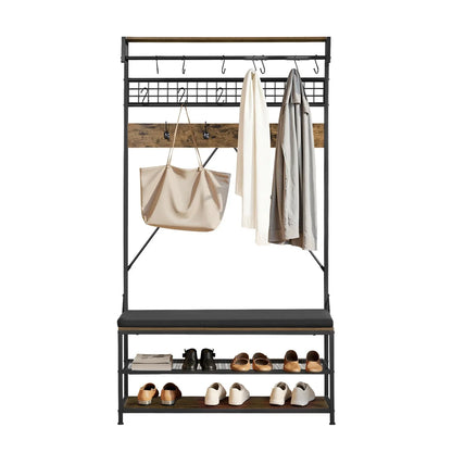 VEVOR Hall Tree, 72 in Coat Rack with Shoe Bench, 2-Tier Freestanding Shoe Rack Storage Organizer with Hooks, Hanging Rod and Wire Shelf, Steel Frame Entrance Coat Holder for Entry, Bedroom, Closet - View 8