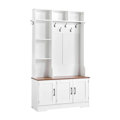 VEVOR Hall Tree with Bench and Shoe Storage, 39" Wide, Entryway Hall Tree with Bench, Hanging Hooks, Storage Shelves, Adjustable Shoe Shelves, LED Light, Wooden, for Mudroom, Entryway, Hallway, White - View 10