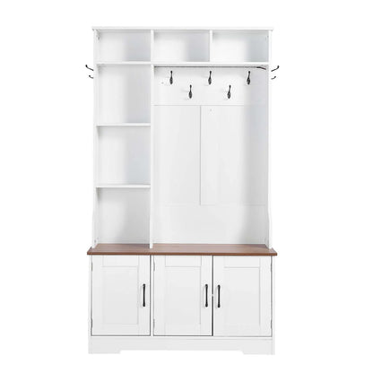 VEVOR Hall Tree with Bench and Shoe Storage, 39" Wide, Entryway Hall Tree with Bench, Hanging Hooks, Storage Shelves, Adjustable Shoe Shelves, LED Light, Wooden, for Mudroom, Entryway, Hallway, White - View 9