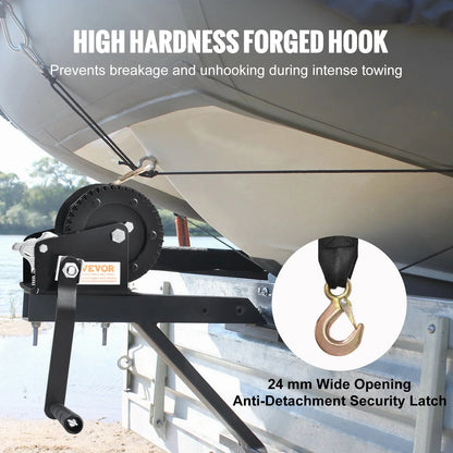 VEVOR Hand Winch, 1200 lbs Pulling Capacity, Boat Trailer Winch Heavy Duty Rope Crank with 23 ft Polyester Strap and Two-Way Ratchet, Manual Operated Hand Crank Winch for Trailer, Boat or ATV Towing - View 3