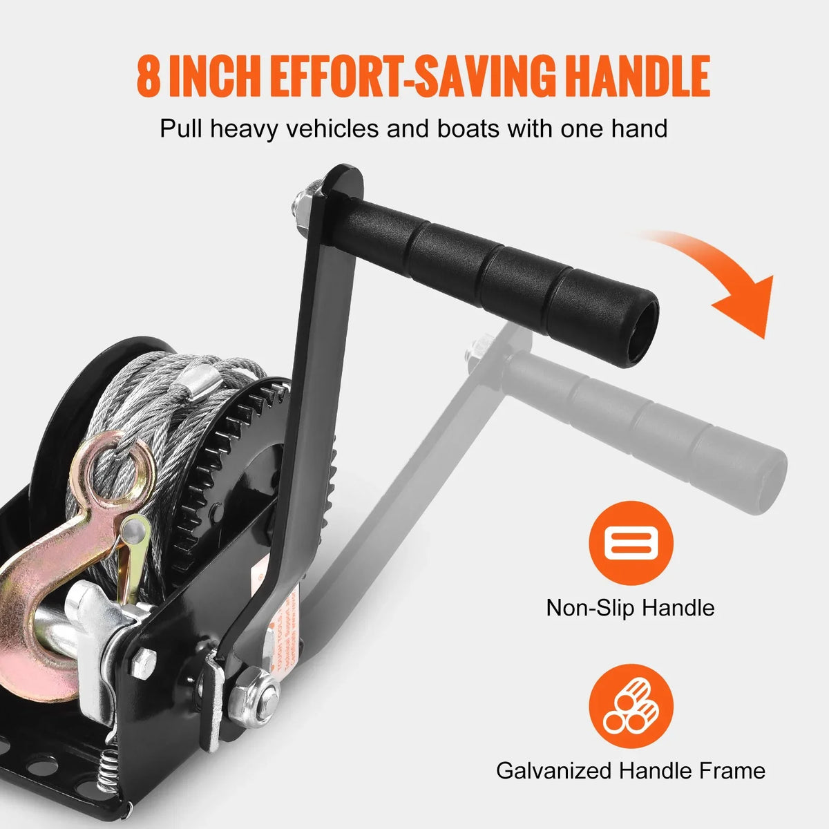 VEVOR Hand Winch, 800 lbs Pulling Capacity, Boat Trailer Winch Heavy Duty Rope Crank with 33 ft Steel Wire Cable and Two-Way Ratchet, Manual Operated Hand Crank Winch for Trailer, Boat or ATV Towing - View 4