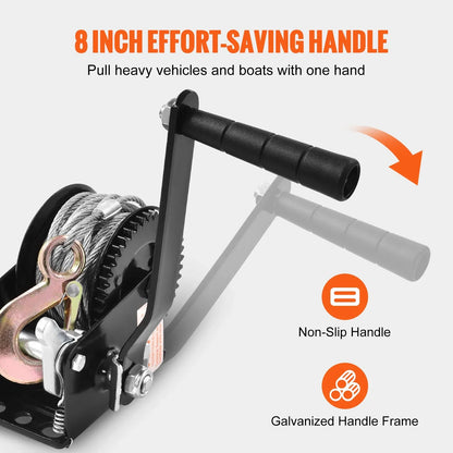 VEVOR Hand Winch, 800 lbs Pulling Capacity, Boat Trailer Winch Heavy Duty Rope Crank with 33 ft Steel Wire Cable and Two-Way Ratchet, Manual Operated Hand Crank Winch for Trailer, Boat or ATV Towing - View 4