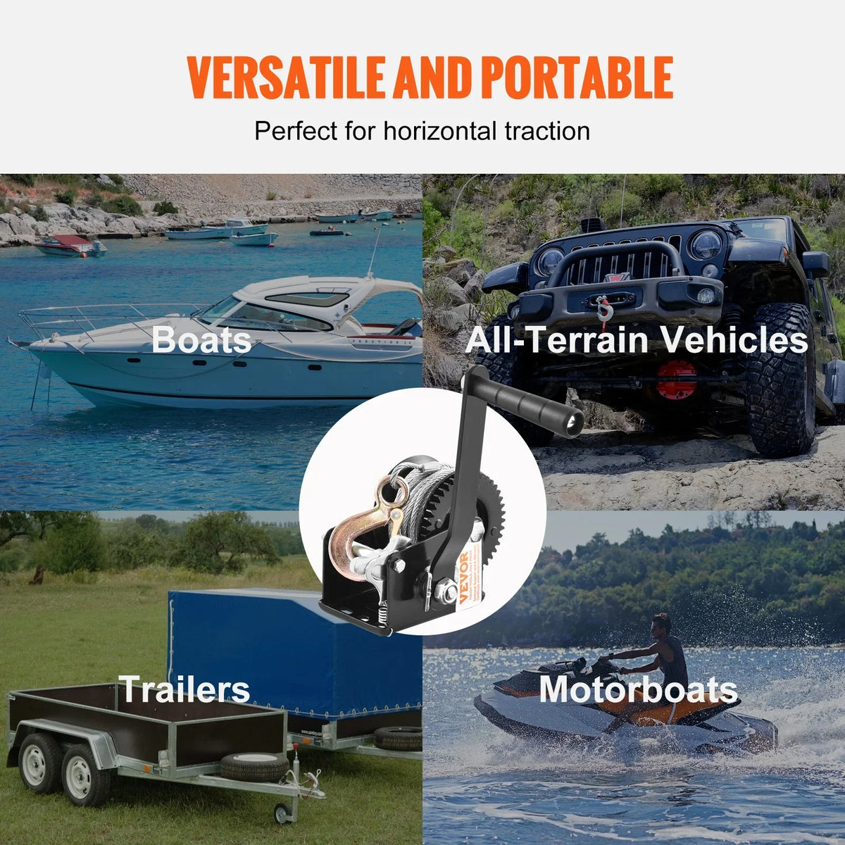 VEVOR Hand Winch, 800 lbs Pulling Capacity, Boat Trailer Winch Heavy Duty Rope Crank with 33 ft Steel Wire Cable and Two-Way Ratchet, Manual Operated Hand Crank Winch for Trailer, Boat or ATV Towing - View 5
