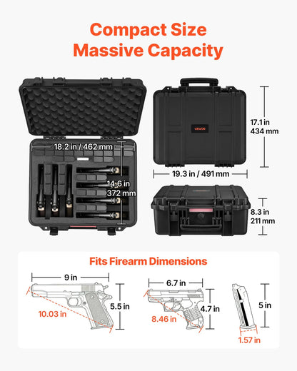 VEVOR Hard Pistol Case, Heavy Duty Hard Gun Case with XPE Foam Lining, Waterproof Pistol Storage Box with Customizable Interior & Handle for Gun, Lenses, Camera, Gear, TSA Compliant, 19.3x17.1x8.3 in - View 3