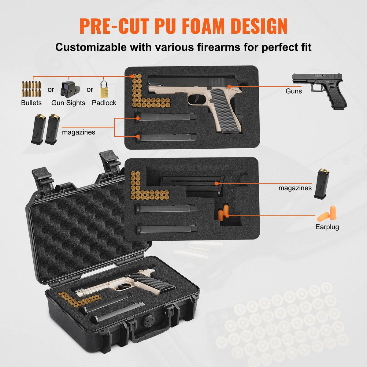 VEVOR Hard Pistol Cases with Pre-cut PU Foam Lockable Pistol Case for 1 Pistol - View 5