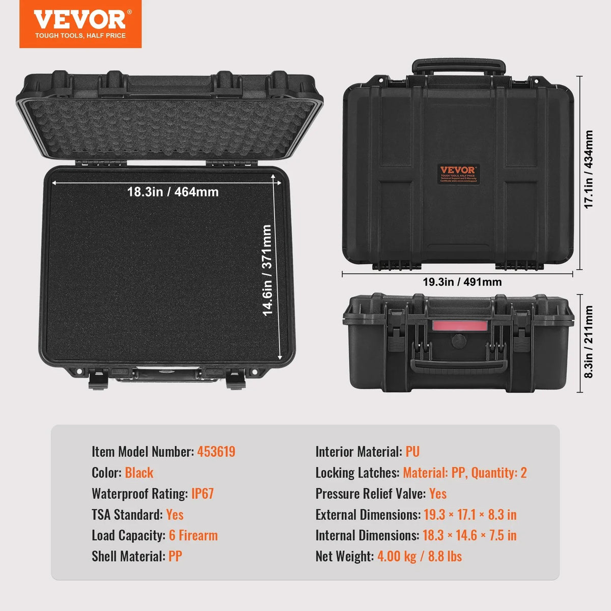 VEVOR Hard Pistol Cases with Pre-cut PU Foam Lockable Pistol Case for 6 Pistol - View 5