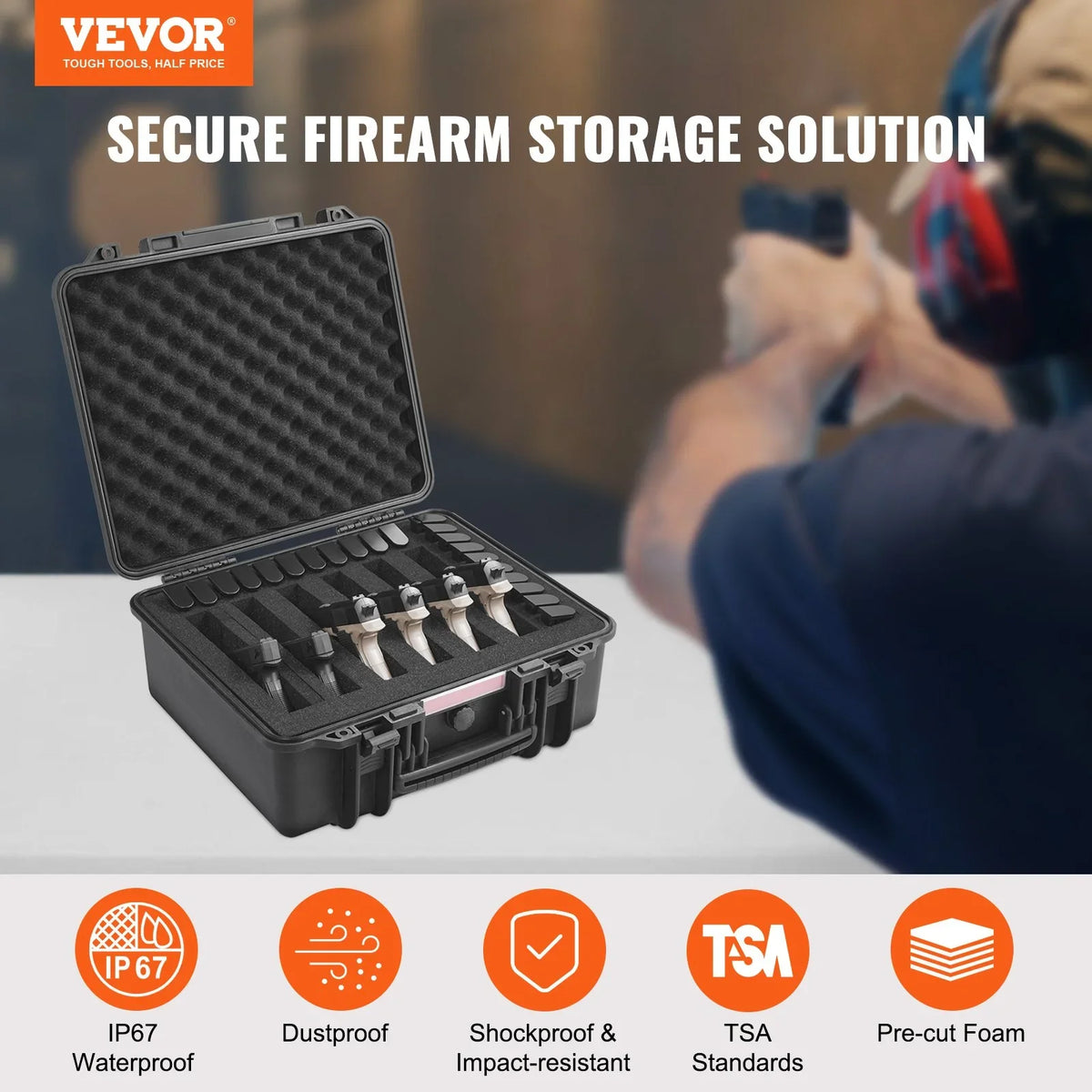 VEVOR Hard Pistol Cases with Pre-cut PU Foam Lockable Pistol Case for 6 Pistol - View 9