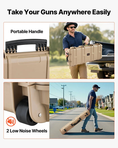 VEVOR Hard Rifle Case, Lockable Rifle Case with 4 Layers Pre-cut Foams, 36 in Gun Storage with Wheels, IP67 Waterproof & Dustproof Pistol Storage Cases for Rifles, Shotguns, Airsoft Guns, Khaki - View 6