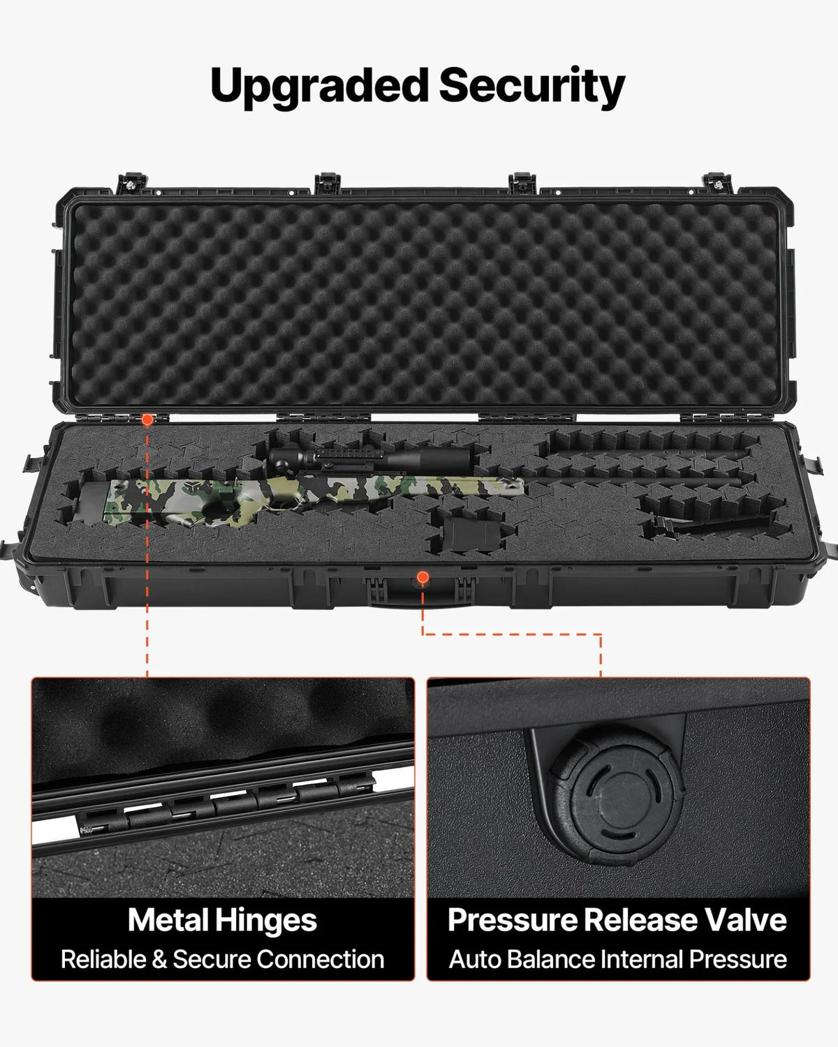 VEVOR Hard Rifle Case, Lockable Rifle Case with Detachable XPE Foam, 50 in Gun Storage with Wheels, IP67 Waterproof & Dustproof Pistol Storage Cases for Rifles, Shotguns, Airsoft Guns, Black - View 5