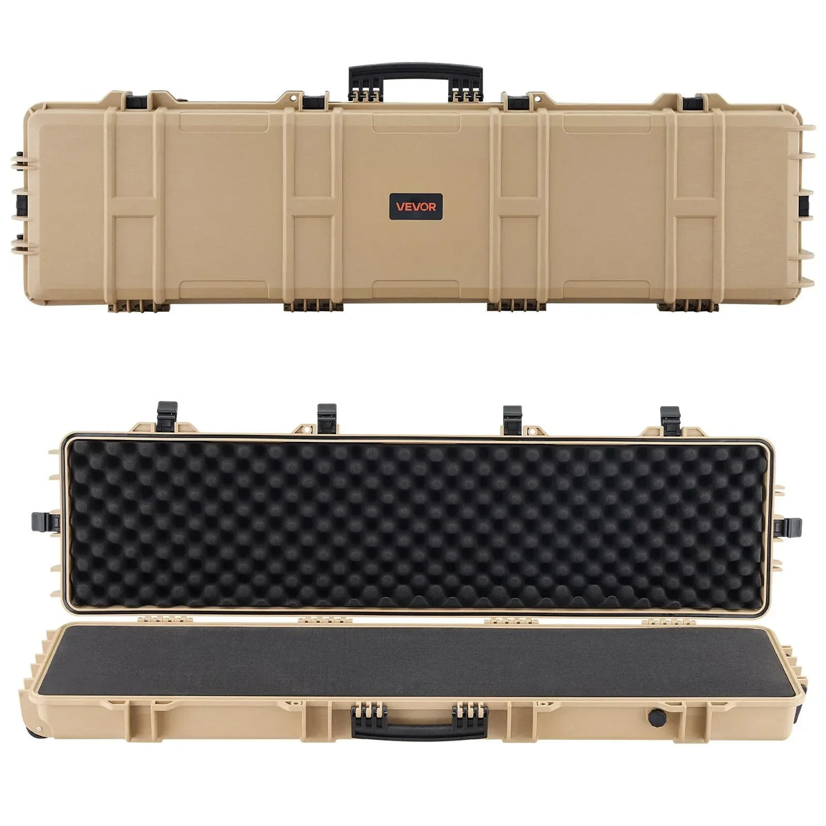 VEVOR Hard Rifle Case, Lockable Rifle Case with Pre-cut Foams, 50 in Movable Gun Storage with Wheels, IP67 Waterproof & Dustproof Pistol Storage for Rifle, Shotgun, Airsoft Gun, Khaki
