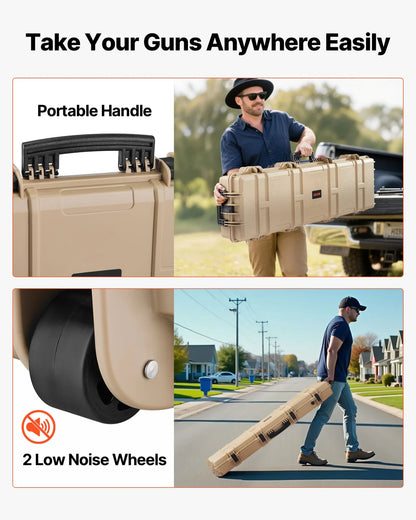 VEVOR Hard Rifle Case, Lockable Rifle Case with Pre-cut Foams, 50 in Movable Gun Storage with Wheels, IP67 Waterproof & Dustproof Pistol Storage for Rifle, Shotgun, Airsoft Gun, Khaki - View 8