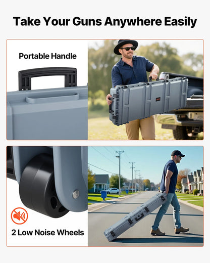 VEVOR Hard Rifle Case, Lockable Rifle Case with Pre-cut Foams, 52 in Gun Storage with Wheels, Heavy Duty IP67 Waterproof & Dustproof Pistol Storage Cases for Rifles, Shotguns, Airsoft Guns, Grey - View 6