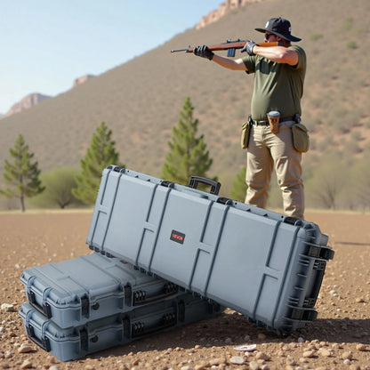 VEVOR Hard Rifle Case, Lockable Rifle Case with Pre-cut Foams, 52 in Gun Storage with Wheels, Heavy Duty IP67 Waterproof & Dustproof Pistol Storage Cases for Rifles, Shotguns, Airsoft Guns, Grey - View 7