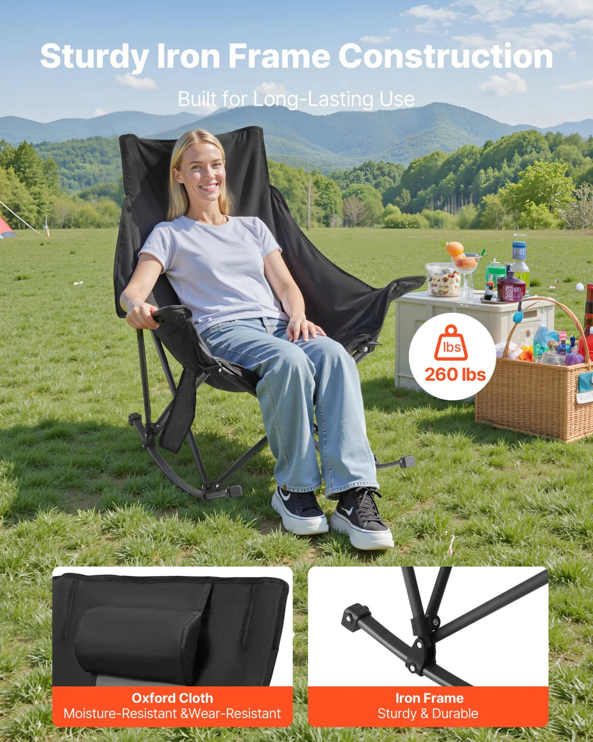 VEVOR Heated Camping Chair 3 Heating Settings  Folding Rocker Chair Heavy Duty - View 2
