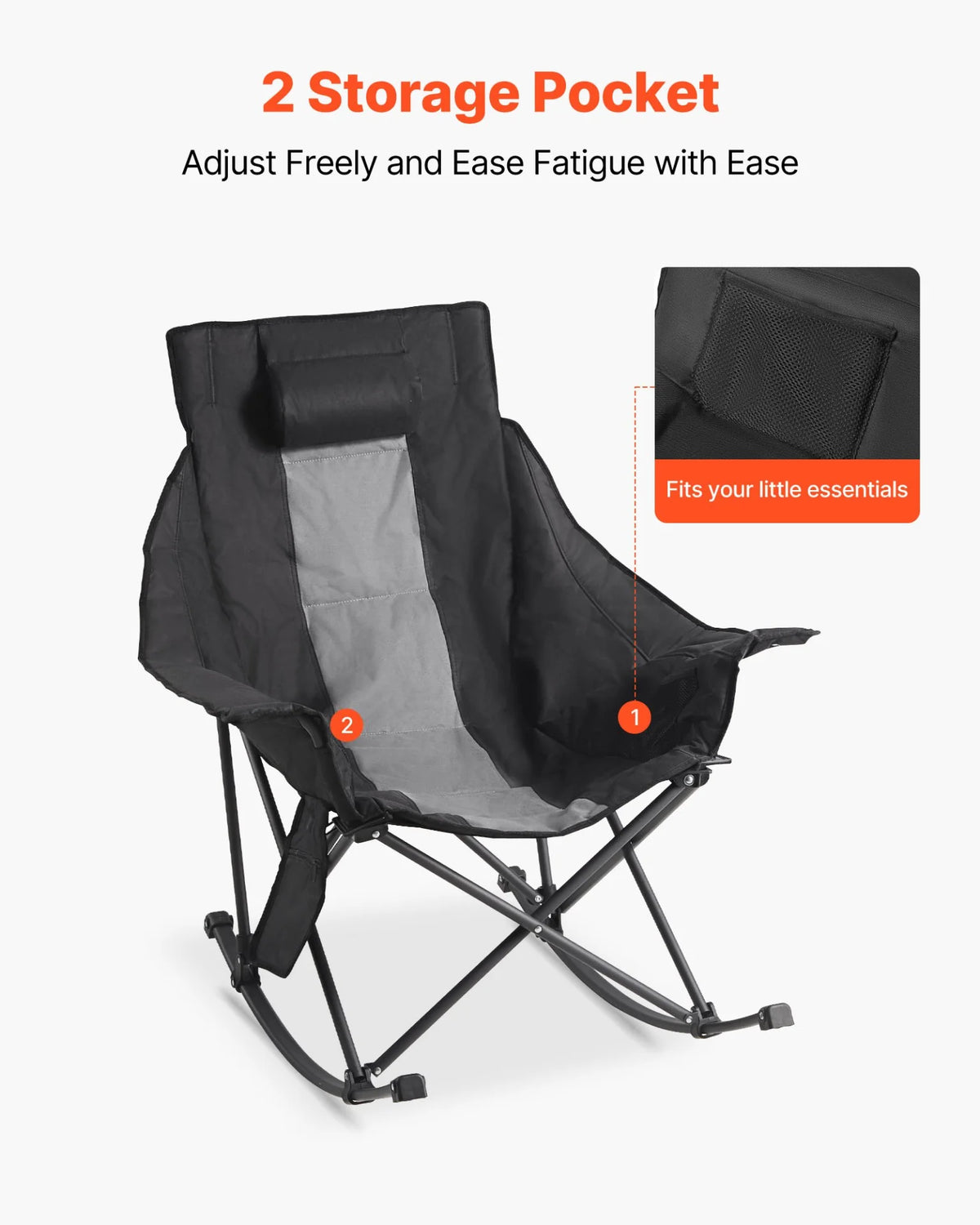 VEVOR Heated Camping Chair 3 Heating Settings  Folding Rocker Chair Heavy Duty - View 3