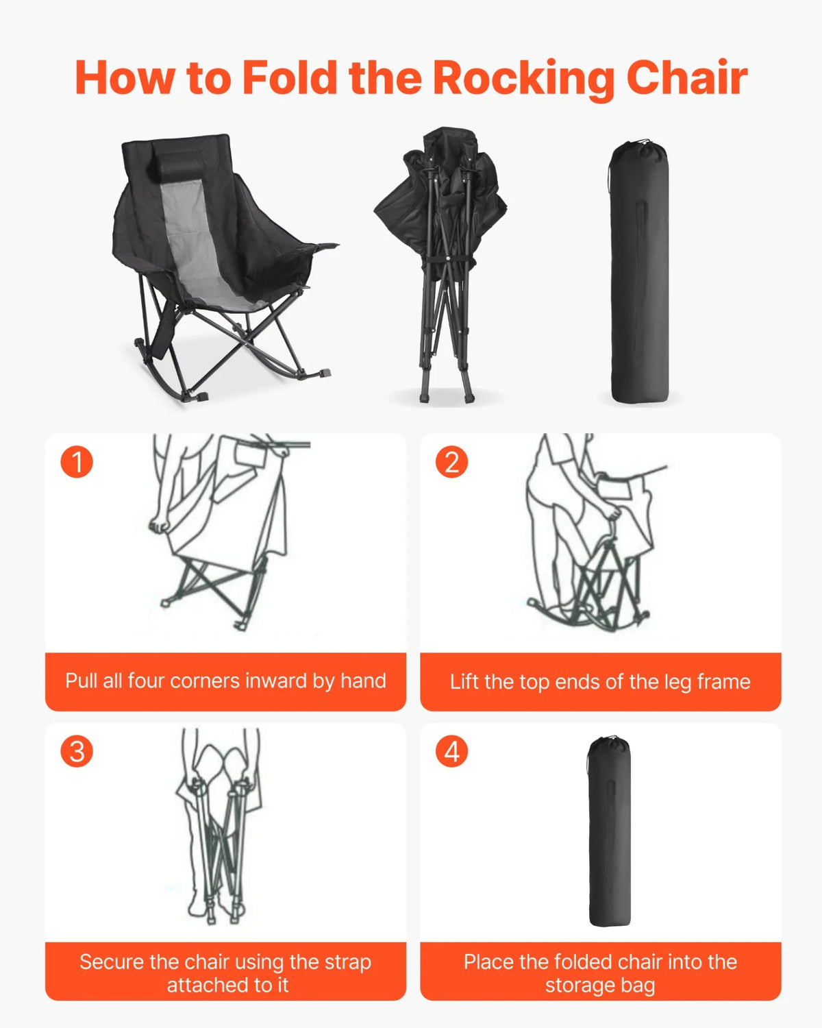VEVOR Heated Camping Chair 3 Heating Settings  Folding Rocker Chair Heavy Duty - View 4