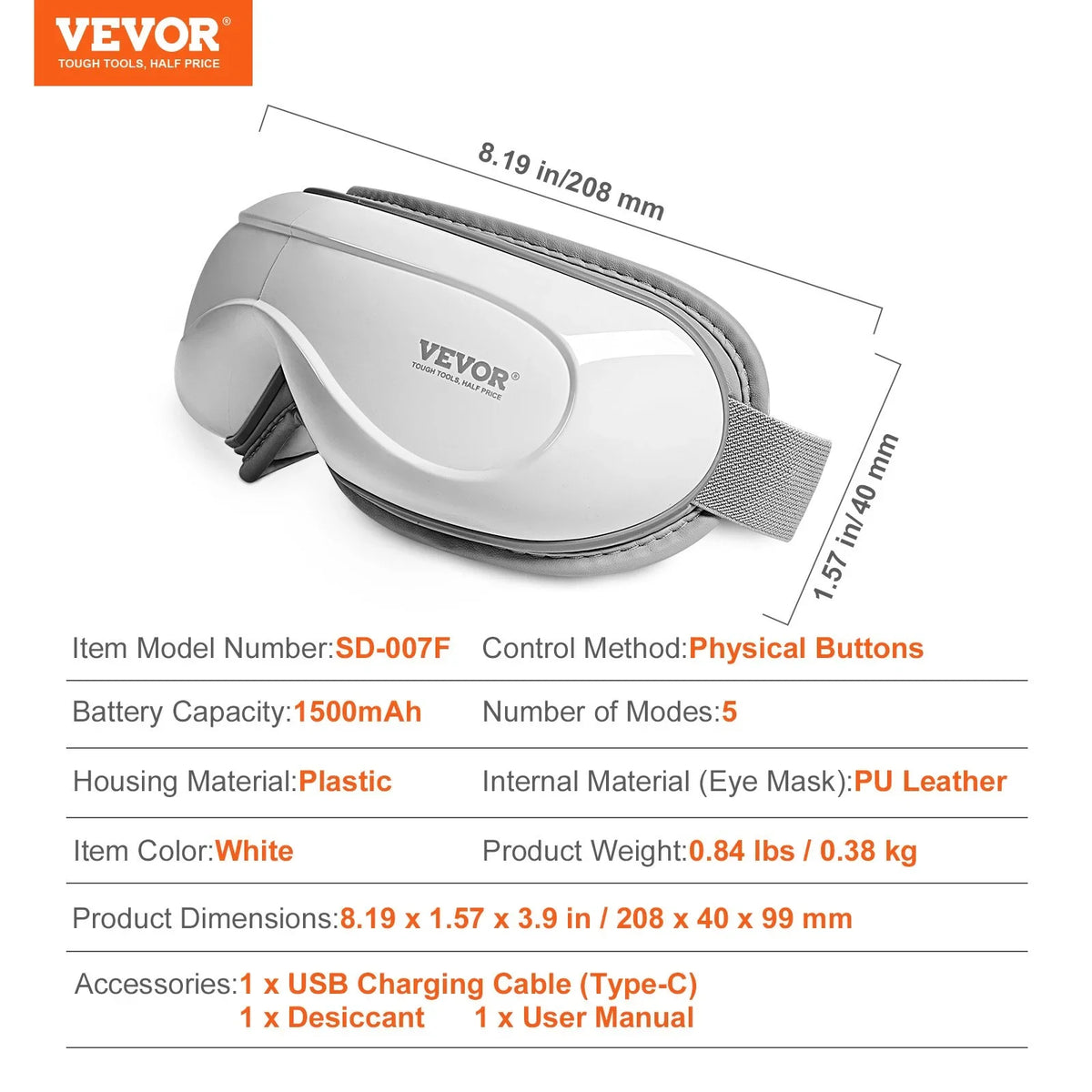 VEVOR Heated Eye Massager Eye Care Device 5 Modes Bluetooth Music 180° Foldable - View 7