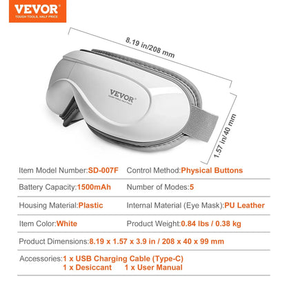 VEVOR Heated Eye Massager Eye Care Device 5 Modes Bluetooth Music 180° Foldable - View 7