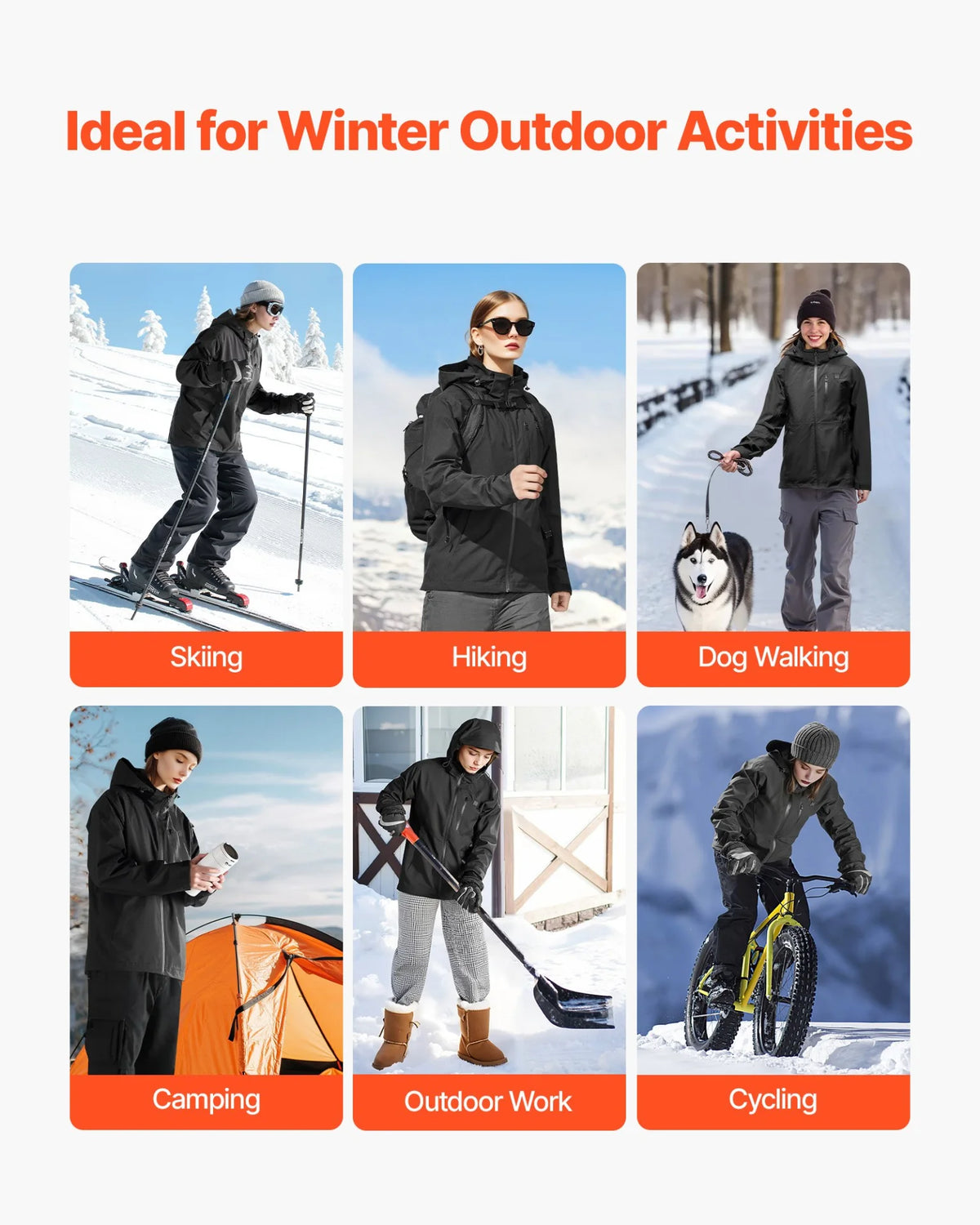 VEVOR Heated Jacket for Men with 7.4V Battery, Soft Shell Electric Heating Coat, Windproof Waterproof Lightweight Outerwear with 5 Heating Zones & 3 Heat Settings, Machine Washable - View 5