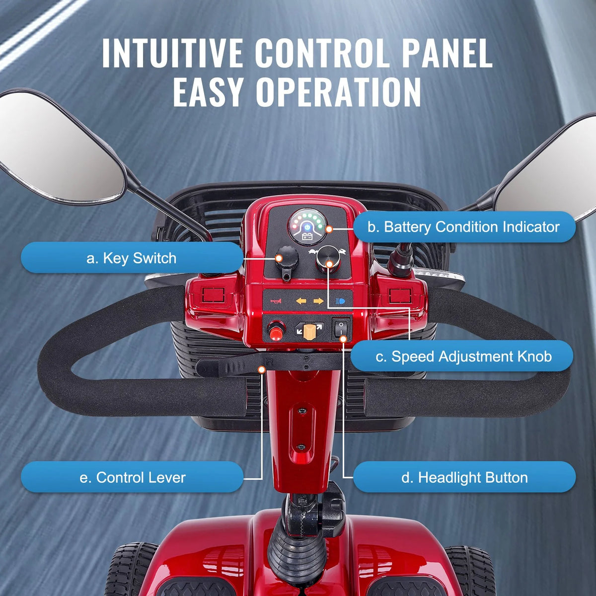VEVOR Heavy-Duty 4 Wheel Mobility Scooter for Seniors 12 Mile Long Range 265LBS - View 5