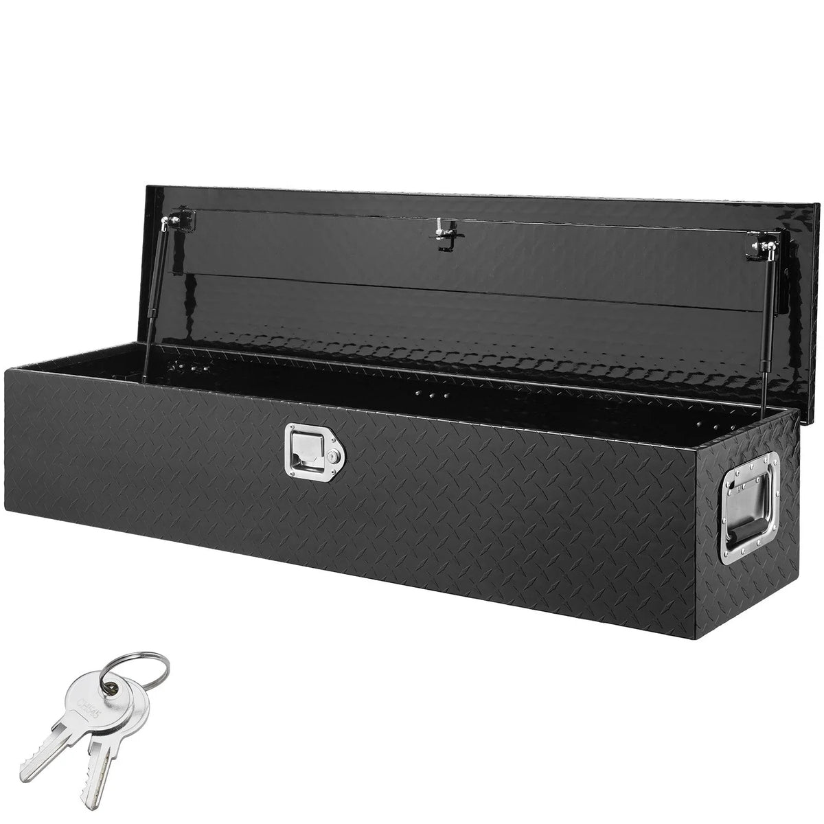 VEVOR Heavy Duty Aluminum Truck Bed Tool Box, Diamond Plate Tool Box with Side Handle and Lock Keys, Storage Tool Box Chest Box Organizer for Pickup, Truck Bed, RV, Trailer, 48"x15"x15", Black - View 12