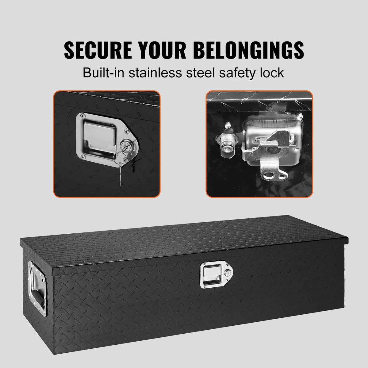 VEVOR Heavy Duty Aluminum Truck Bed Tool Box, Diamond Plate Tool Box with Side Handle and Lock Keys, Storage Tool Box Chest Box Organizer for Pickup, Truck Bed, RV, Trailer, 39"x13"x10", Black - View 4