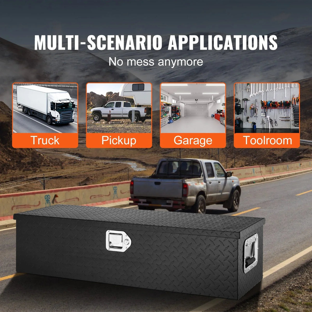 VEVOR Heavy Duty Aluminum Truck Bed Tool Box, Diamond Plate Tool Box with Side Handle and Lock Keys, Storage Tool Box Chest Box Organizer for Pickup, Truck Bed, RV, Trailer, 39"x13"x10", Black - View 6