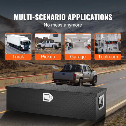 VEVOR Heavy Duty Aluminum Truck Bed Tool Box, Diamond Plate Tool Box with Side Handle and Lock Keys, Storage Tool Box Chest Box Organizer for Pickup, Truck Bed, RV, Trailer, 39"x13"x10", Black - View 6