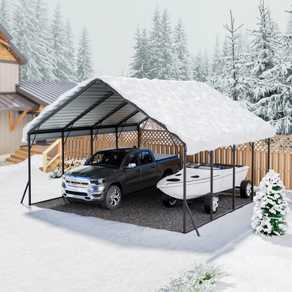 VEVOR Heavy Duty Metal Carport, 20 x 20 ft Outdoor Carport with Sturdy Frame & Roof, Car Garage Shade with Removable Sidewalls, Multi-Use Car Shelter for Pickup, Boat, Trucks & Tractors - View 7