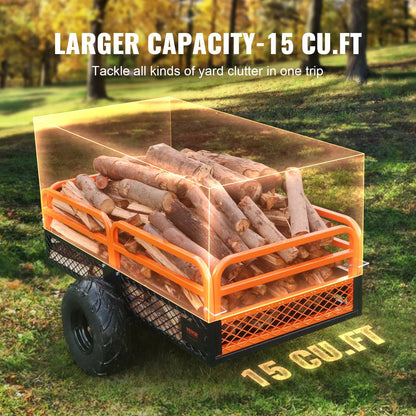 VEVOR Heavy Duty Steel ATV Dump Trailer, 1500-Pound Load Capacity 15 Cubic Feet, Tow Behind Dump Cart Garden Trailer, with Removable Sides and 2 Tires, for Mowers, Tractors, ATV, UTV - View 4