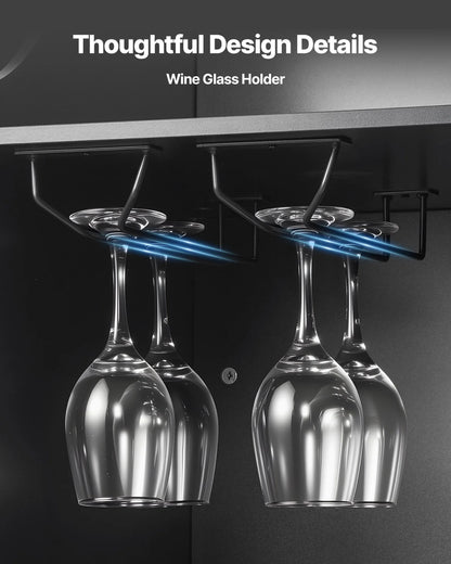 VEVOR Home Bar Unit, L-Shaped Wine Bar Cabinet Table 4-Tier with Storage Shelves,  Wine Glass Holder, 300 lbs Max Capacity, Wood Liquor Cabinet for Home, Kitchen, Living Room, Pub, Basement, Black - View 4