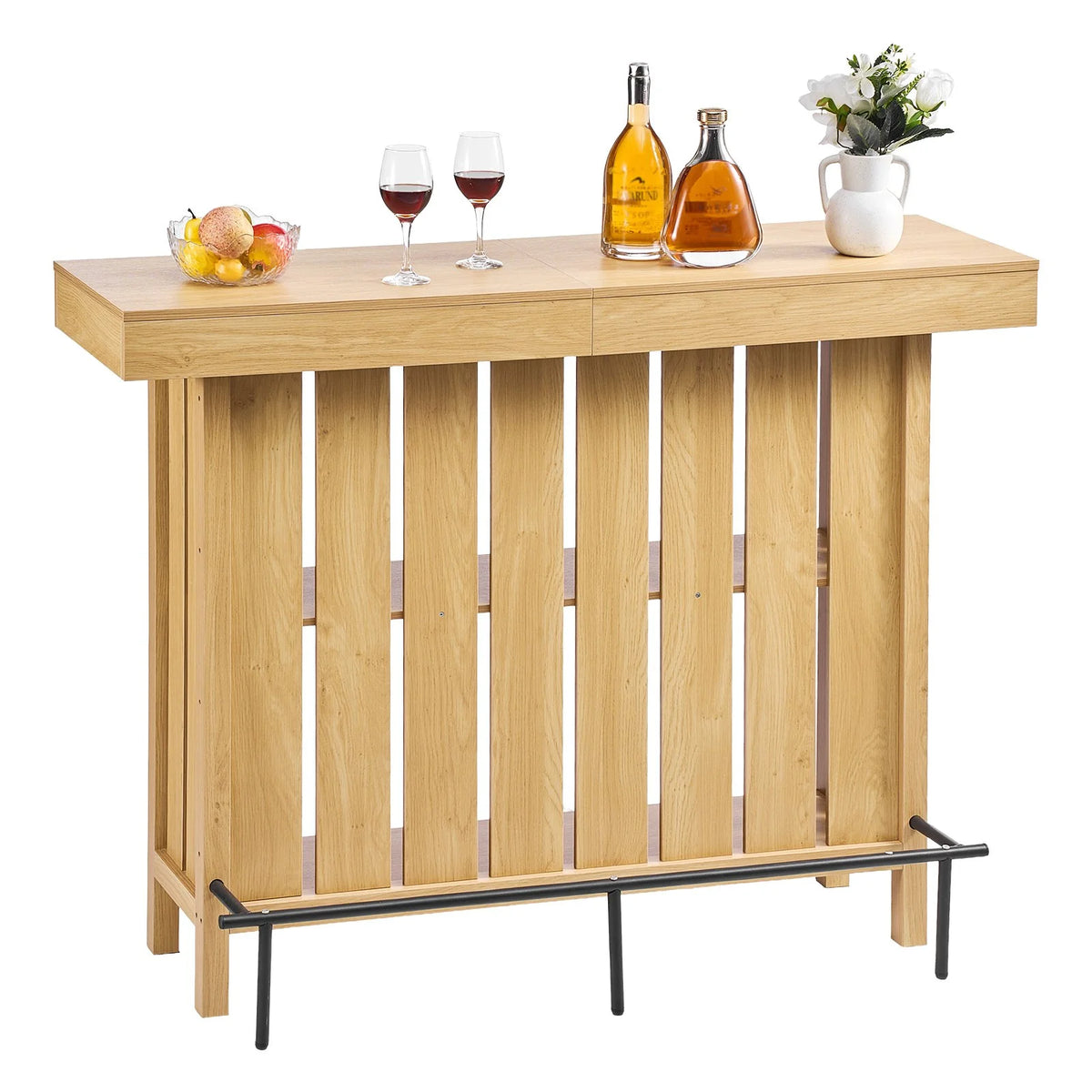 VEVOR Home Bar Unit, Wine Bar Cabinet Table 3-Tier with Storage Shelves, Opener Storage Box & Adjustable Foot Pads, Black Footrest, Wood & Metal Liquor Cabinet for Home, Basement, Kitchen, Living Room - View 9