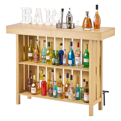 VEVOR Home Bar Unit, Wine Bar Cabinet Table 3-Tier with Storage Shelves, Opener Storage Box & Adjustable Foot Pads, Black Footrest, Wood & Metal Liquor Cabinet for Home, Basement, Kitchen, Living Room - View 8